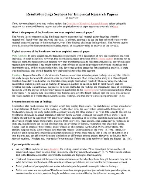 Results/Findings Sections for Empirical Research Papers.